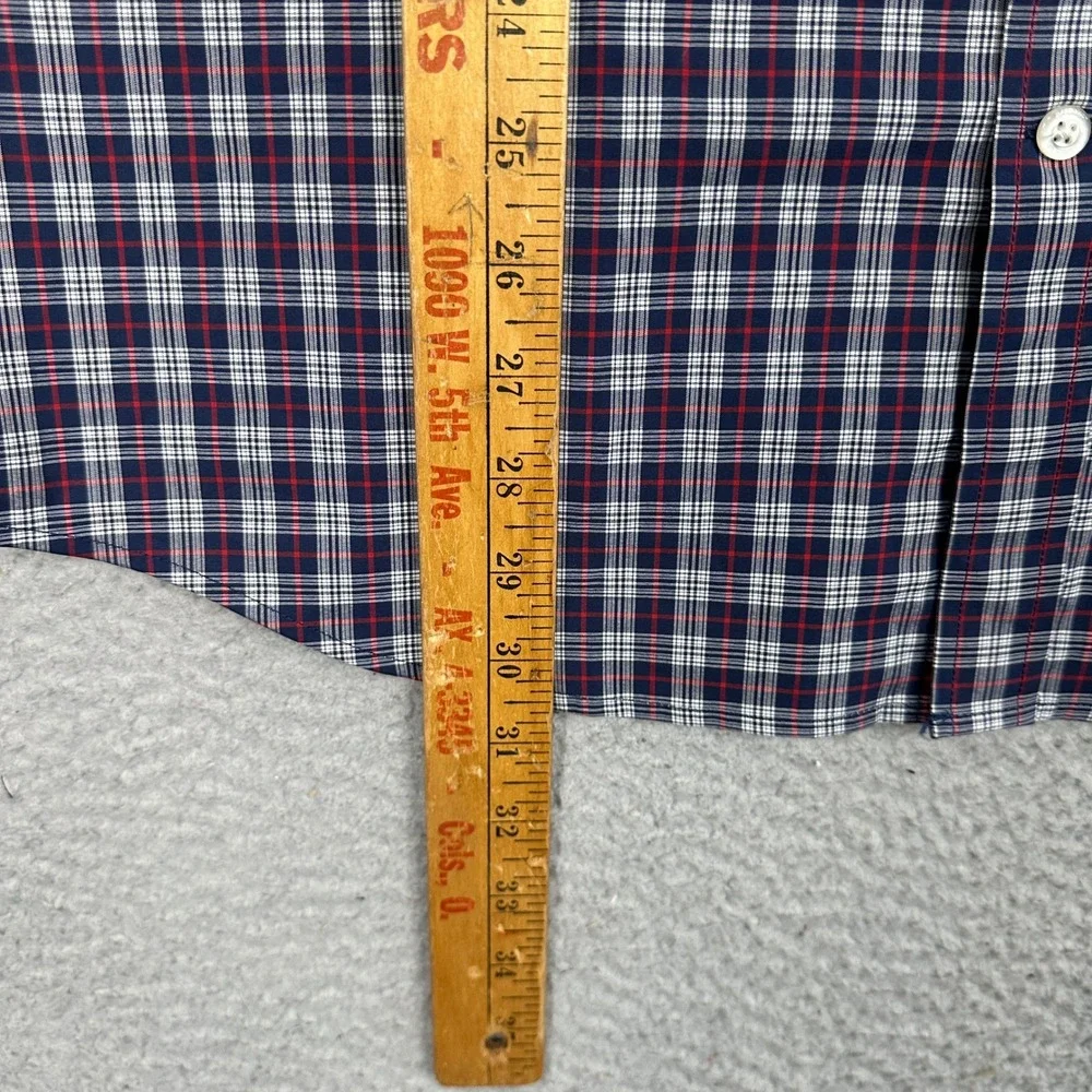 NEW Banana Republic Shirt Mens Large Slim Flex Fit Navy Red Plaid Tech Stretch
